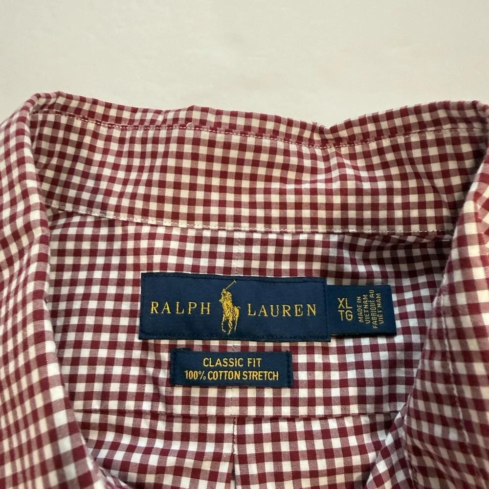Polo Ralph Lauren Dark Red Gingham Cotton Button‎ Down Shirt XL